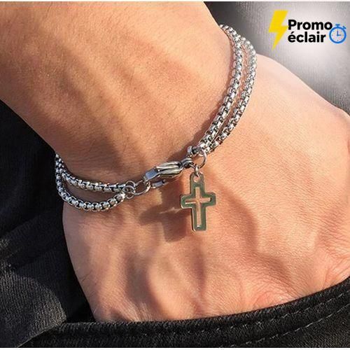 Bracelet Mixte A Pendentif Croix - Argent