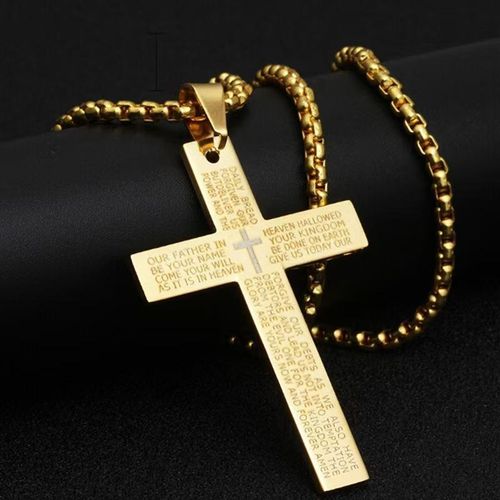 Nouveau Collier Homme en Acier Inoxydable avec Pendentif Croix en Acier Titane et Gravure Artisanale - Édition Or