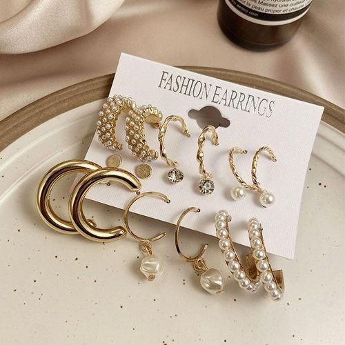 9 Paires Boucles d'oreilles créoles pour dames avec diamants et perles, style punk - Image 2