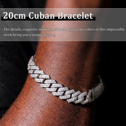 ARHANORY Bracelet Chaîne Cubaine Glacée Hip Hop Chaîne Cubaine-Argent - Image 3