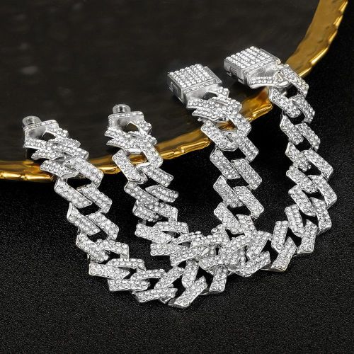 ARHANORY Bracelet Chaîne Cubaine Glacée Hip Hop Chaîne Cubaine-Argent - Image 6