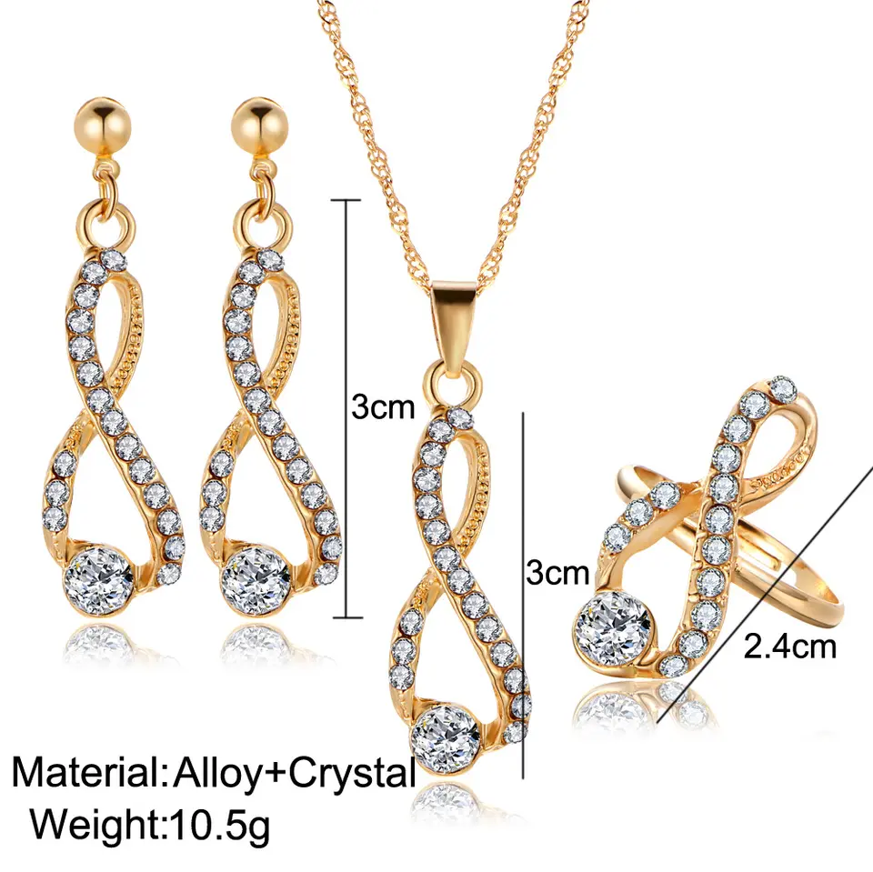 ensembles de bijoux brillants 3 pièces en or plaqué 18k pour femmes wedding cristal - Image 5