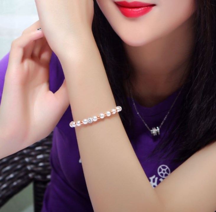 Bracelet en or rose plaqué et perles model TGB162-R - Image 1