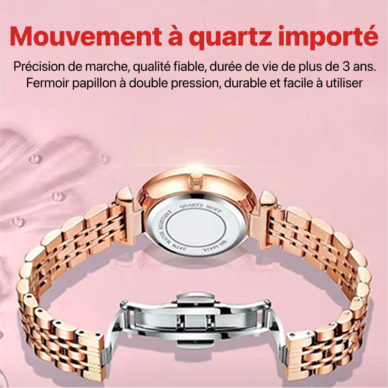 Montre femme à quartz, cadran rouge et bracelet acier - Image 4