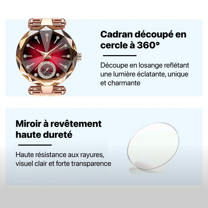 Montre femme à quartz, cadran rouge et bracelet acier - Image 3