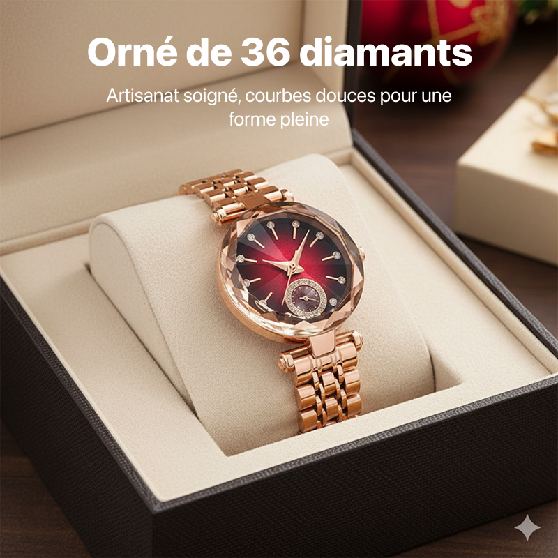 Montre femme à quartz, cadran rouge et bracelet acier - Image 1