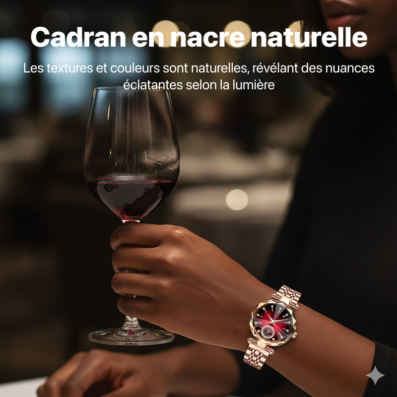 Montre femme à quartz, cadran rouge et bracelet acier - Image 5