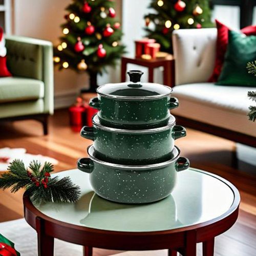 3-Piece Green Enamel Stock Pot Set - Durable Steel, 16cm, 18cm, 20cm, Non-Stick, Multi-Functional - miniature 2