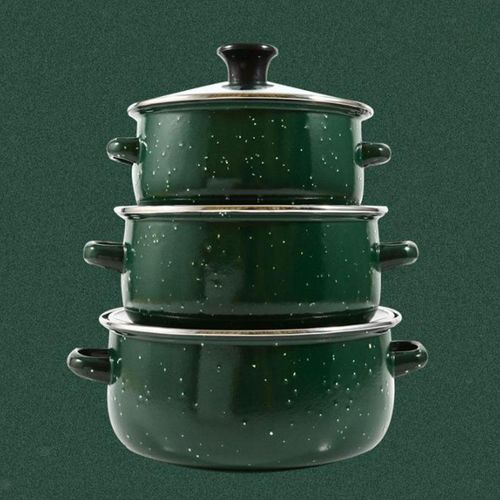 3-Piece Green Enamel Stock Pot Set - Durable Steel, 16cm, 18cm, 20cm, Non-Stick, Multi-Functional - miniature 3