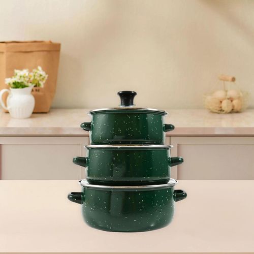 3-Piece Green Enamel Stock Pot Set - Durable Steel, 16cm, 18cm, 20cm, Non-Stick, Multi-Functional - miniature 4