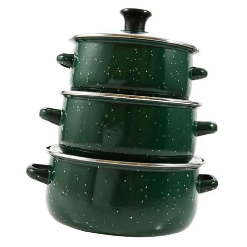 3-Piece Green Enamel Stock Pot Set - Durable Steel, 16cm, 18cm, 20cm, Non-Stick, Multi-Functional - miniature 5