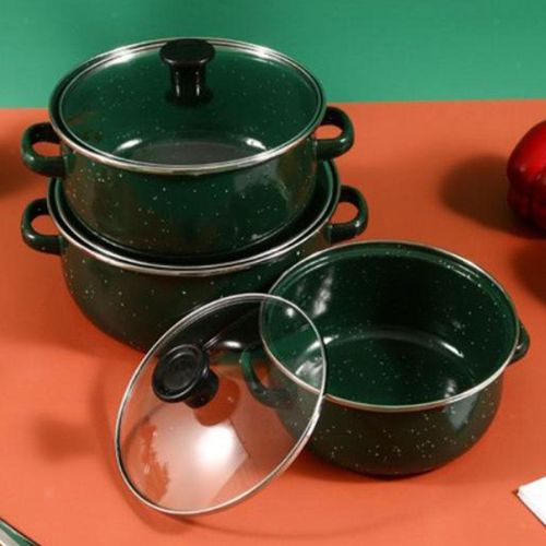 3-Piece Green Enamel Stock Pot Set - Durable Steel, 16cm, 18cm, 20cm, Non-Stick, Multi-Functional - miniature 6