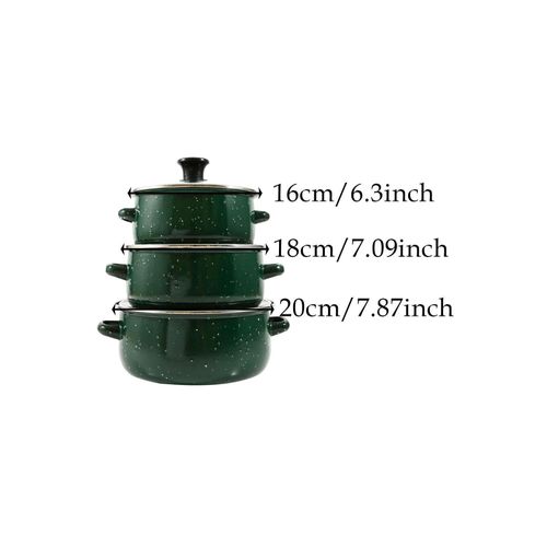 3-Piece Green Enamel Stock Pot Set - Durable Steel, 16cm, 18cm, 20cm, Non-Stick, Multi-Functional - miniature 8