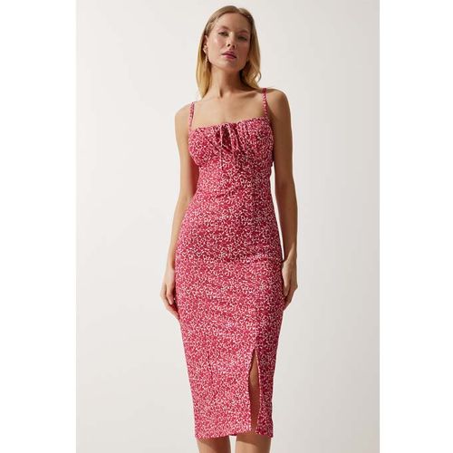 Trendyol Robe d'été en Maille Rose Vif à Fleurs et Fente pour femme