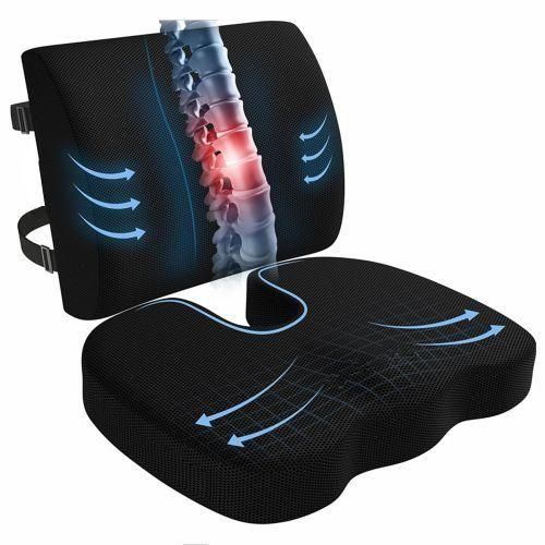 Ensemble De Coussins Lombaires Ergonomiques Pour Dossier De Chaise De Bureau - Noir