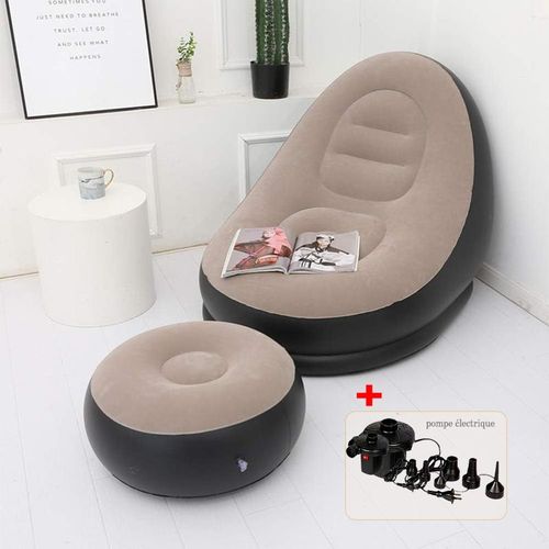 Canapé gonflable portable + repose-pieds + pompe électrique - gris