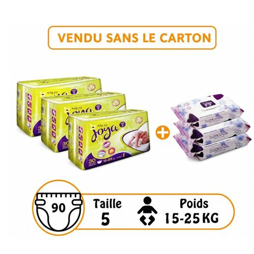 Joya Mega Pack Joya Taille 5: 3 Paquets De 30 Couches (15 - 25Kg) + 3 Paquets De Lingettes Parfum Coton ( Vendu sans le carton )