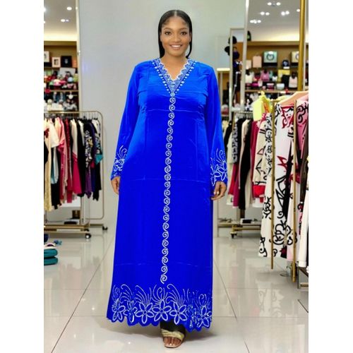 Robe de soirée élégante pour femme - Tenue de bureau raffinée - Robe décontractée pour femme - Comprend écharpe et ceinture- bleu