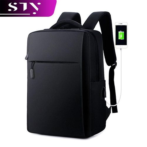 Sac à dos pour ordinateur portable homme 15,6 pouces avec port USB externe sac d'école - Noir