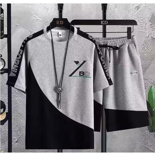 GALUIN Sweatshirt Décontracté 2 Pièces Pour Hommes T-shirt à Manches Courtes + Short-gris