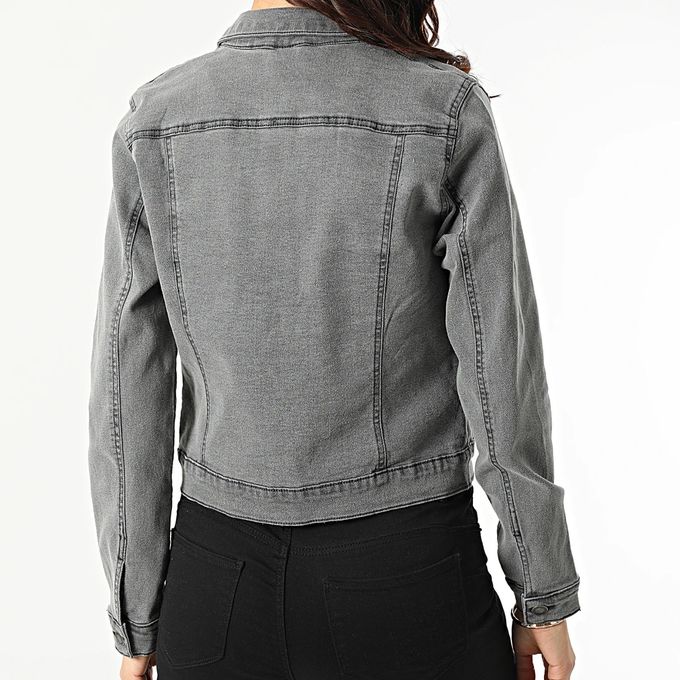 Veste Droite Boutonnée En Jean Denim Gris - Blazer - Jacket Vestes En Jean Femme - miniature 2