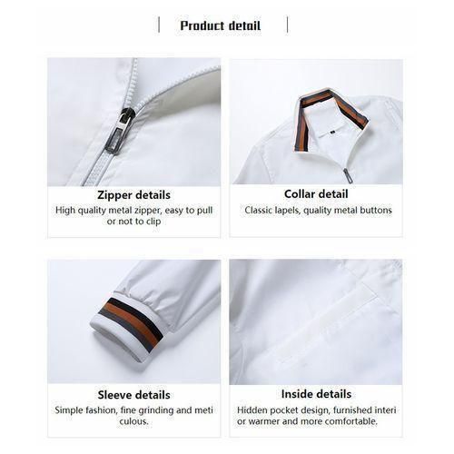 Berrykey Veste décontractée à fermeture éclair pour hommes, blanche, respirante et élégante - miniature 2